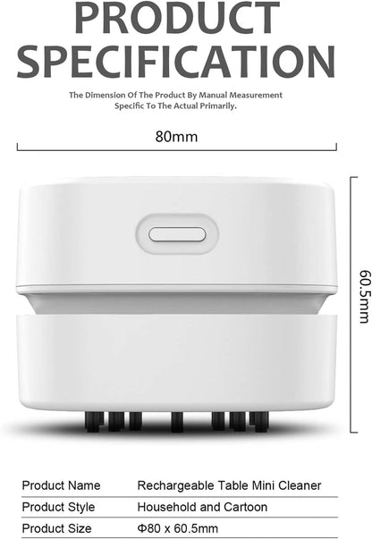 Desktop Vacuum Cleaner, Mini Table Dust Sweeper Energy Saving,High Endurance up to 90 Mins,Cordless&amp;360º Rotatable Design for Keyboard/Home/School/Office(White)