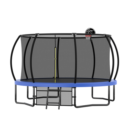 12FT Recreational Kids Trampoline with Safety Enclosure Net &amp; Ladder, Outdoor Recreational Trampolines