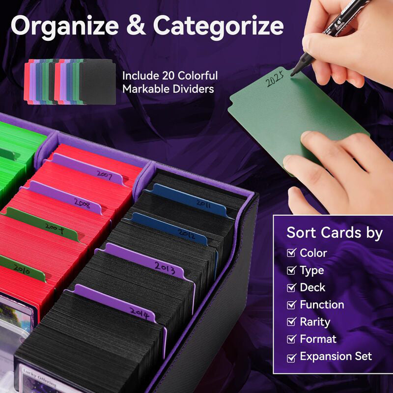 3800+ Capacity Card Storage Box. Includes 20 Dividers, 5 Supporters, Leather Magnetic Closure. Great for YuGiOh &amp; MTG Cards.