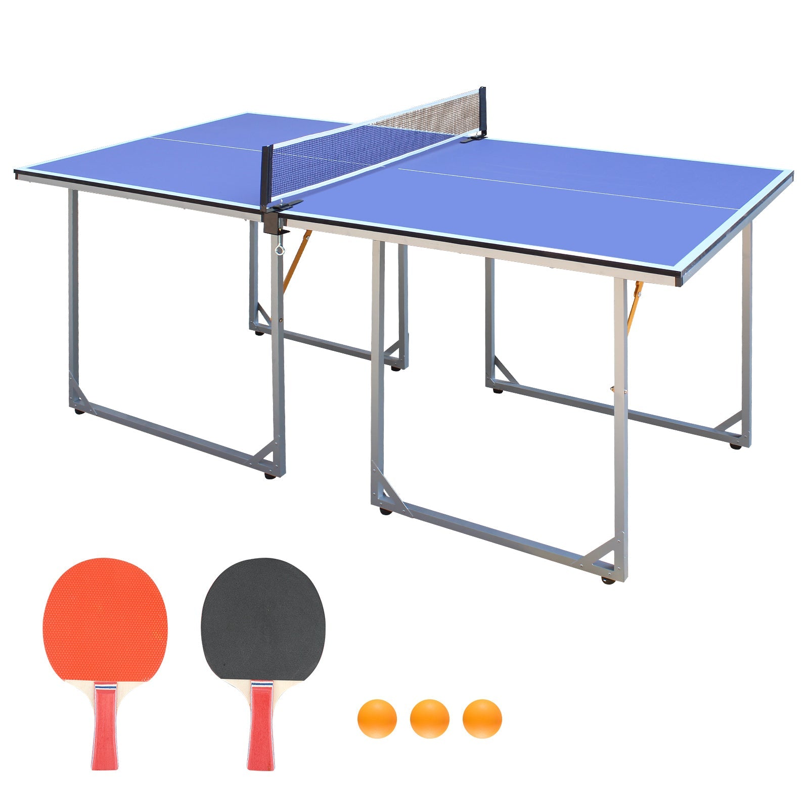 6ft Mid-Size Table Tennis Table Foldable &amp; Portable Ping Pong Table Set for Indoor &amp; Outdoor Games with Net