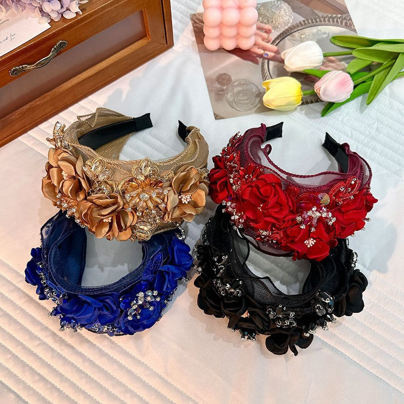 Fabric Flower Heavy Industry Wide Edge Crystal Super Immortal Women&