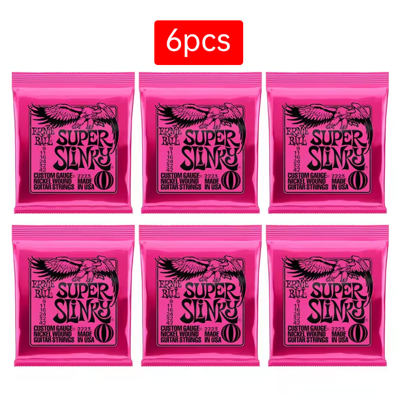 6 sets of Ernie Ball Slinky guitar strings (models 2003, 2215, 2223, 2221, nickel - wound) for electric &amp; acoustic guitars