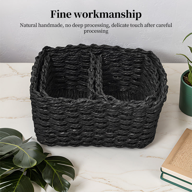 3-Piece Handmade Straw-Woven Paper-Rope Storage Baskets (Decorative &amp; Office Use)