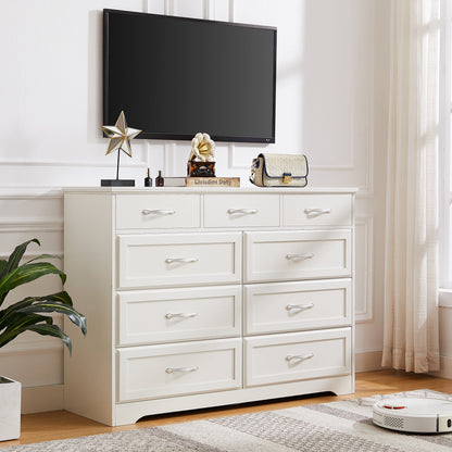 Bedroom dresser 9 drawer long dresser with antique handles wood chest of drawers for kids room 47.56&