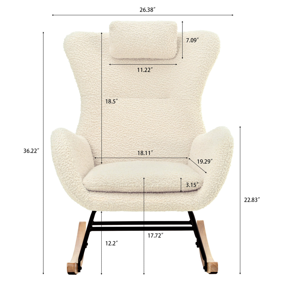 Rocking Chair - with rubber leg and cashmere fabric suitable for living room and bedroom