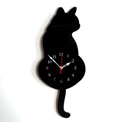 Cartoon art clock home decoration living room wagging tail cat children&