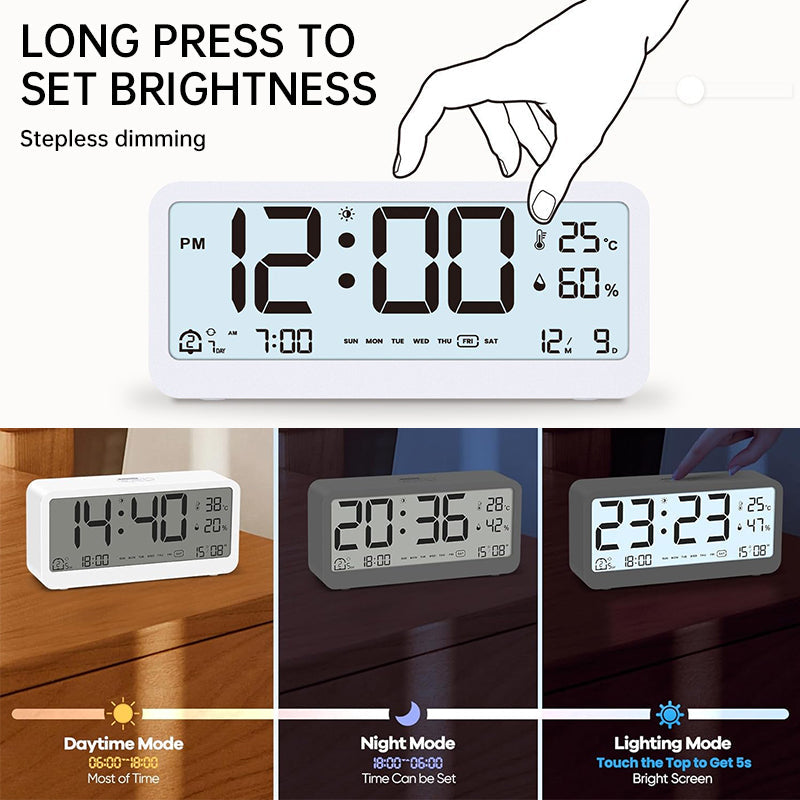 Multifunctional Digital Clock: Adjustable LED Brightness, Temp &amp; Humidity Display, Dual - Mode Alarm, for Bedside or Desk