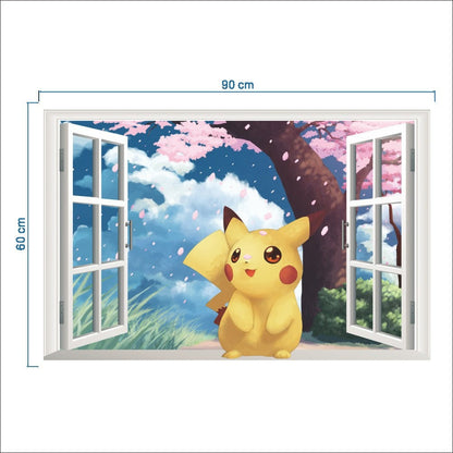 New 3D Pikachu Wall Sticker Pok é mon Wallpaper Self adhesive Cartoon Graffiti Anime Poster Children&