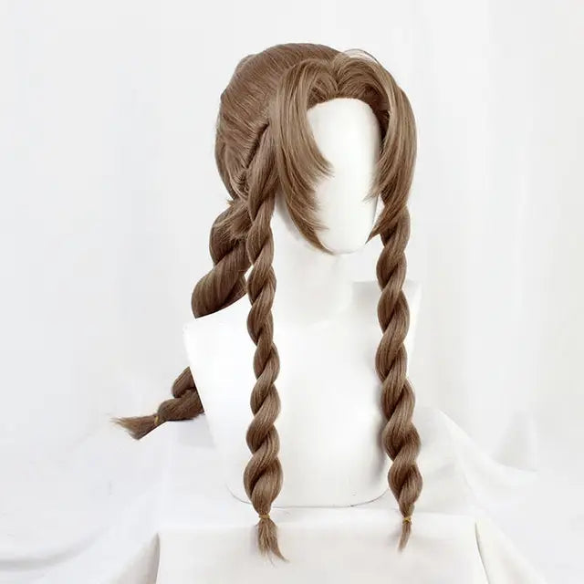 Aerith Gainsborough Wig FF VII 7 Remake Cosplay Brown Braid Long Heat Resistant Synthetic Hair Halloween Costume + Free Wig Cap