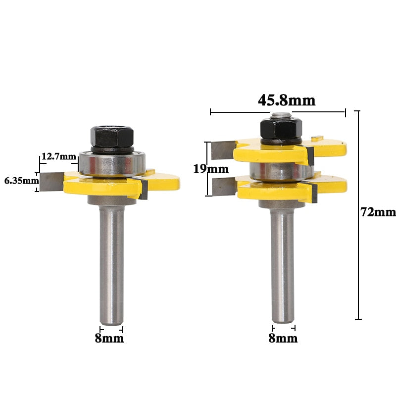 2 pc 8mm Shank high quality Tongue &amp; Groove Joint Assembly Router Bit Set 3/4 Stock Wood Cutting Tool