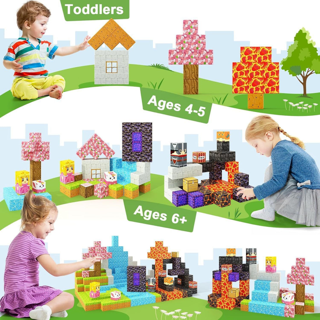 My Building World Magnetic Cube DIY Cherry Blossom Mountain Children&