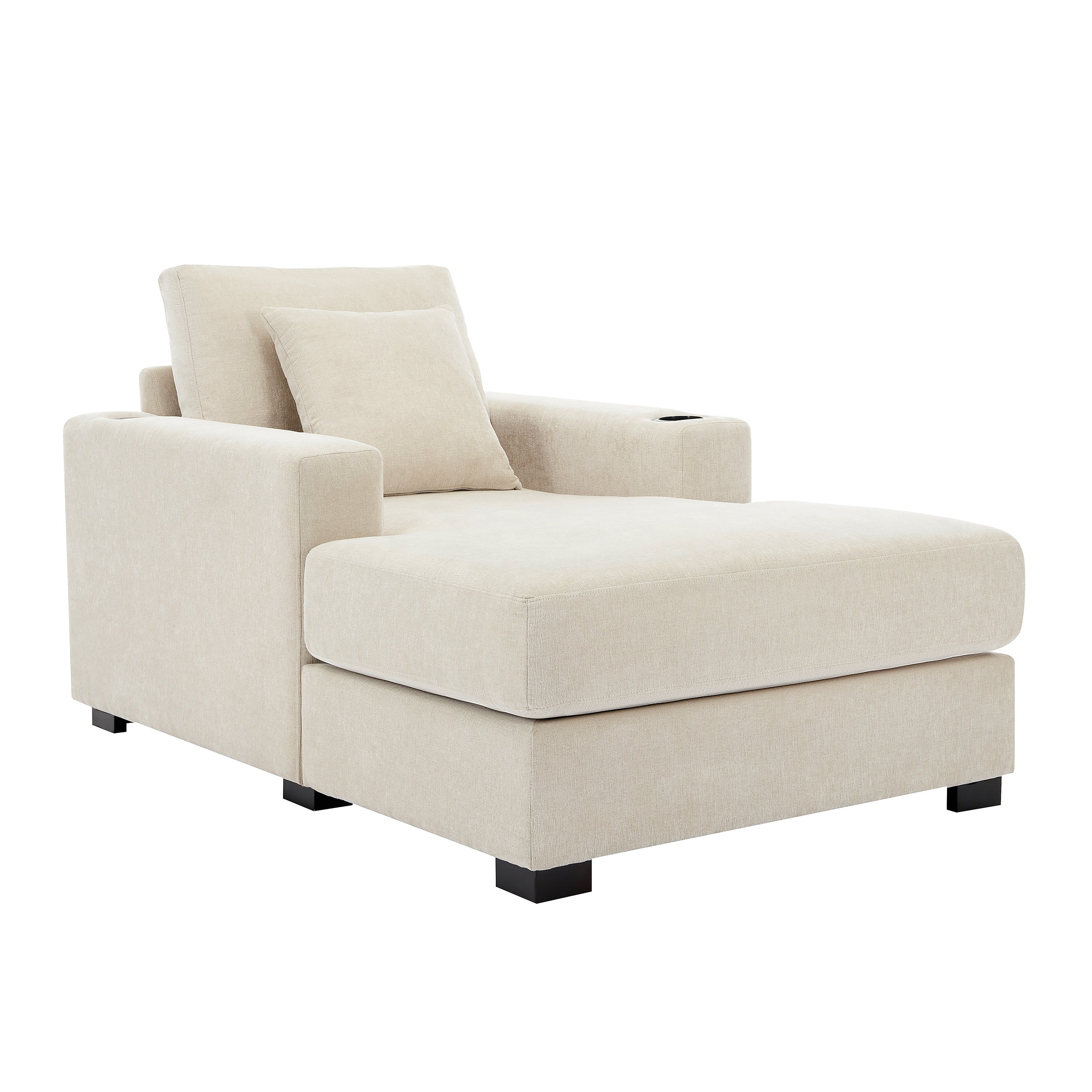 39.7" Oversized Chaise Lounger Modern Style Sofa Couch ,with Pillows, Charge Station &amp; Cup Holders, Chenille Fabric, Cream