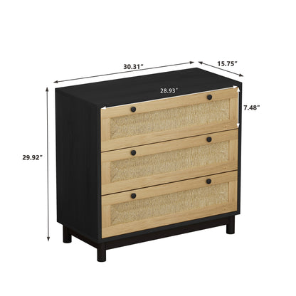 30.31"3-Drawers Storage Cabinet Rope Woven Drawer,for Bedroom,Living Room,Dining Room,Hallways,Black