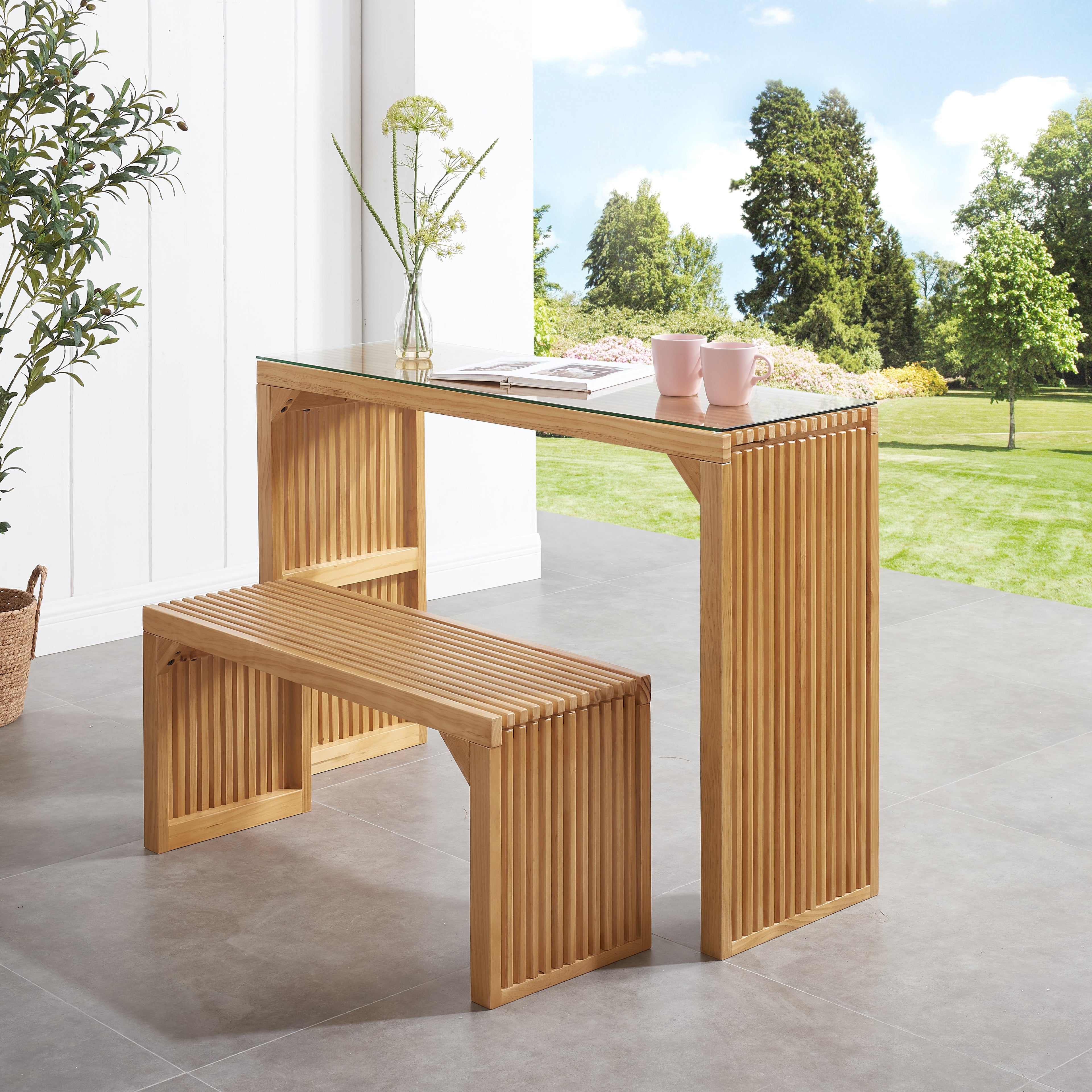 Dining Bench and Table, Pine Indoor Wood Bench for Entryway,Living Room,Kitchen and Bedroom Table (Nature, Long Bench &amp; Table)