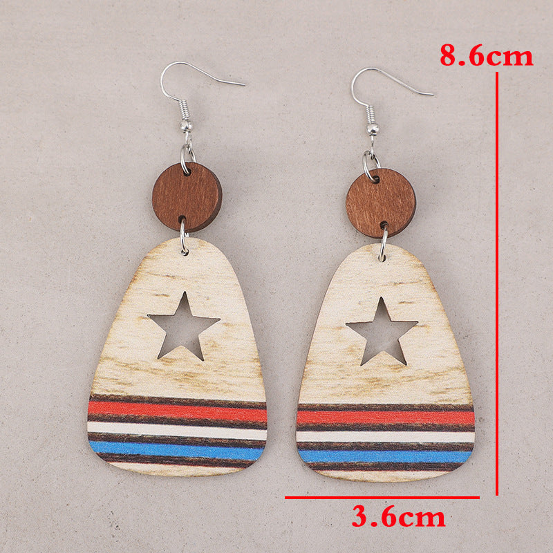 Cutout Star &amp; Stripes Wooden Dangle Earrings