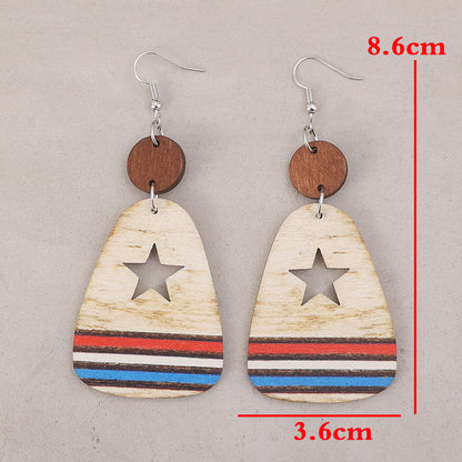 Cutout Star &amp; Stripes Wooden Dangle Earrings