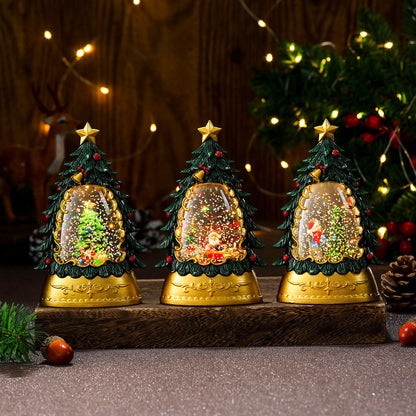Christmas gifts, painted Christmas trees, glowing candles, oil lamps, children&