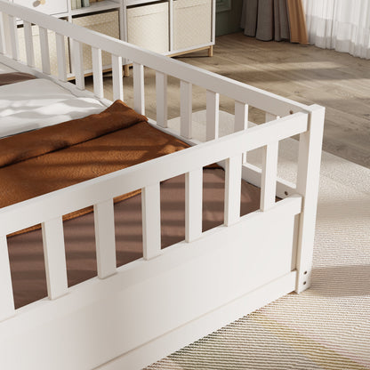 Double bed floor standing bed with ultra-high safety barrier, children&