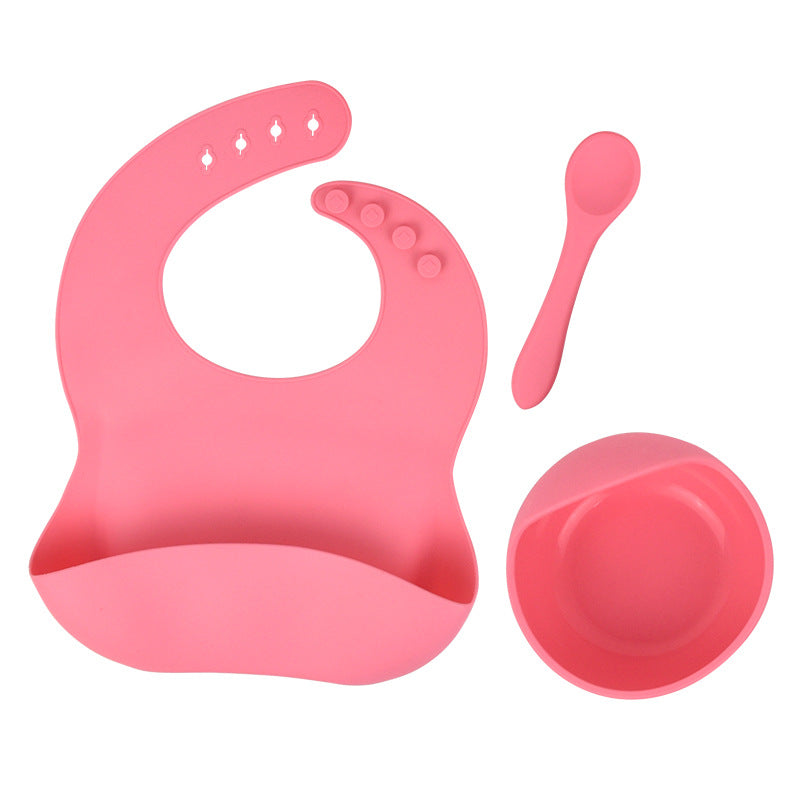 Silicone tableware set baby saliva pocket complementary food bowl children&