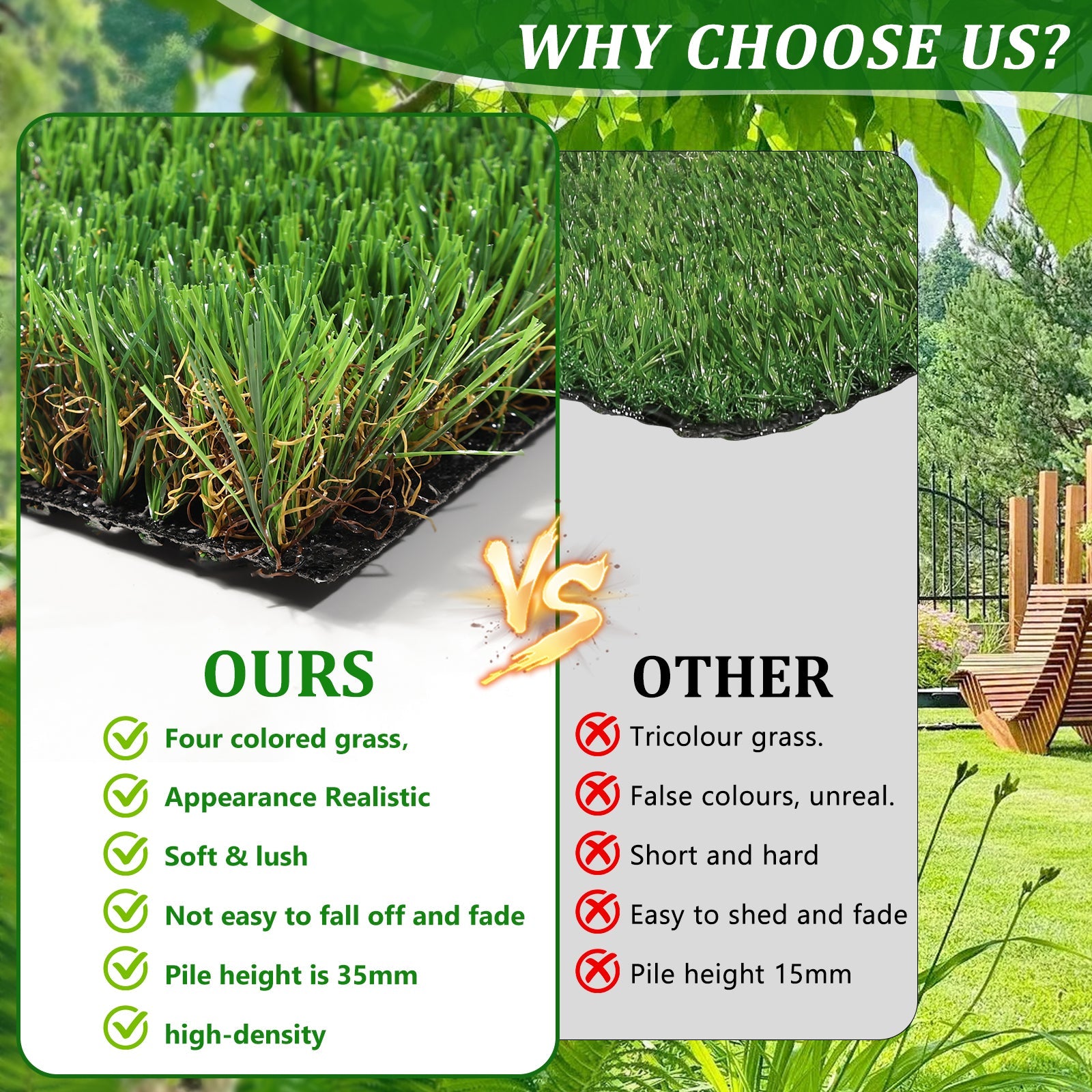2FTX10FT Outdoor Artificial Grass Runway Blanket, Thick and Realistic Fake Grass Roll Decoration 1.38 "Pile Height