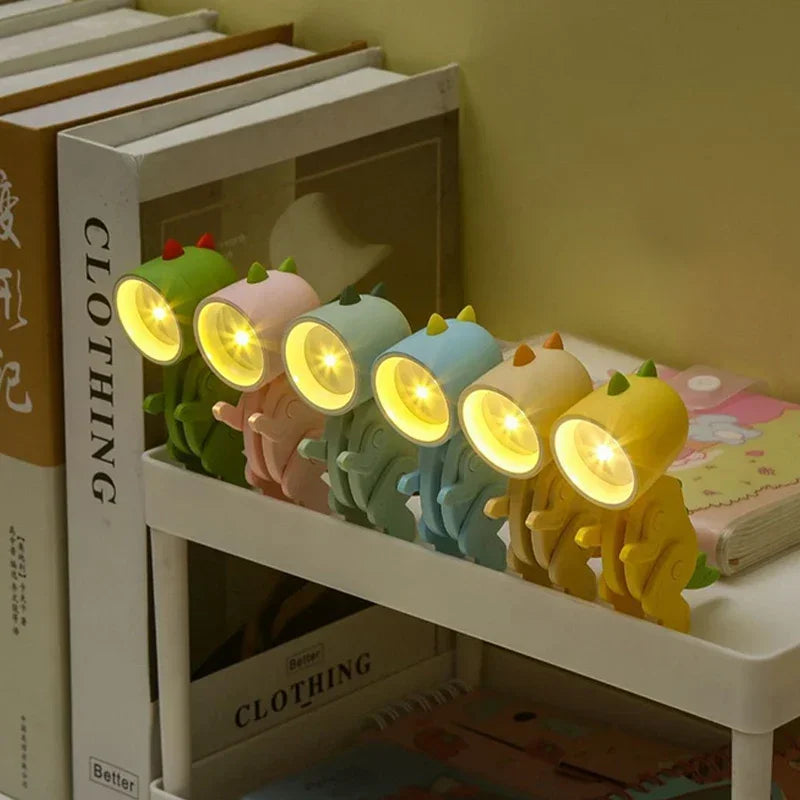 Mini Dinosaur Night Light Battery Magnetic Folding Nights Lamp Bedroom Bedside Table Ornaments Children&