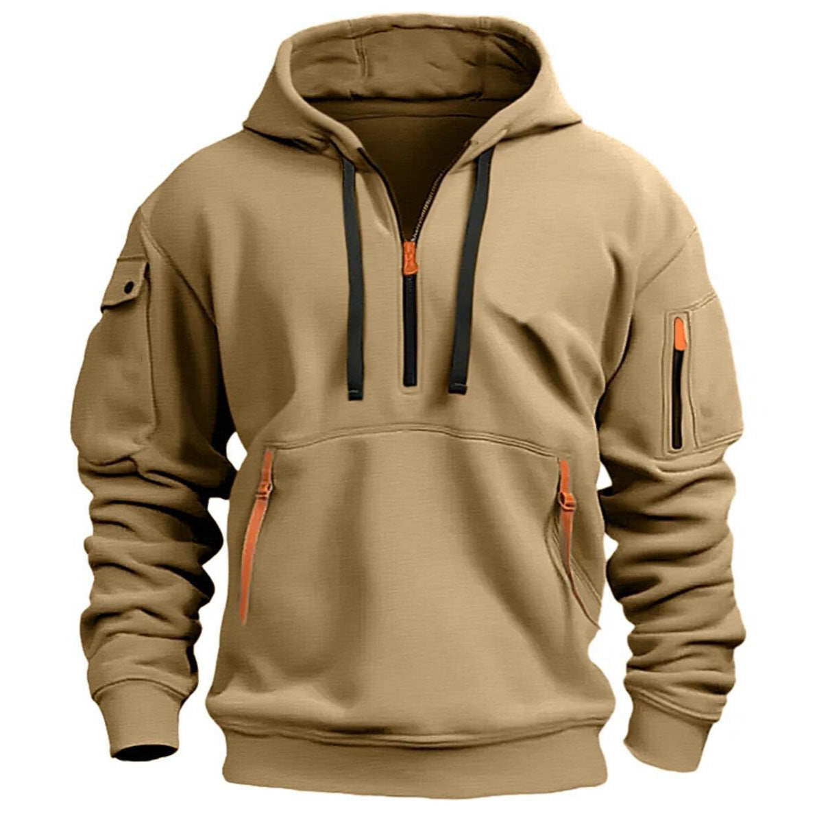 Half zip hoodie hooded sweatshirt with multiple pockets zipper pullover for men&