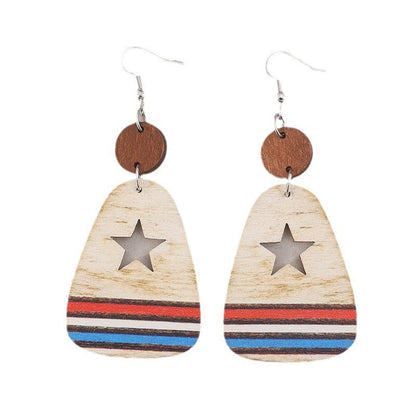 Cutout Star &amp; Stripes Wooden Dangle Earrings
