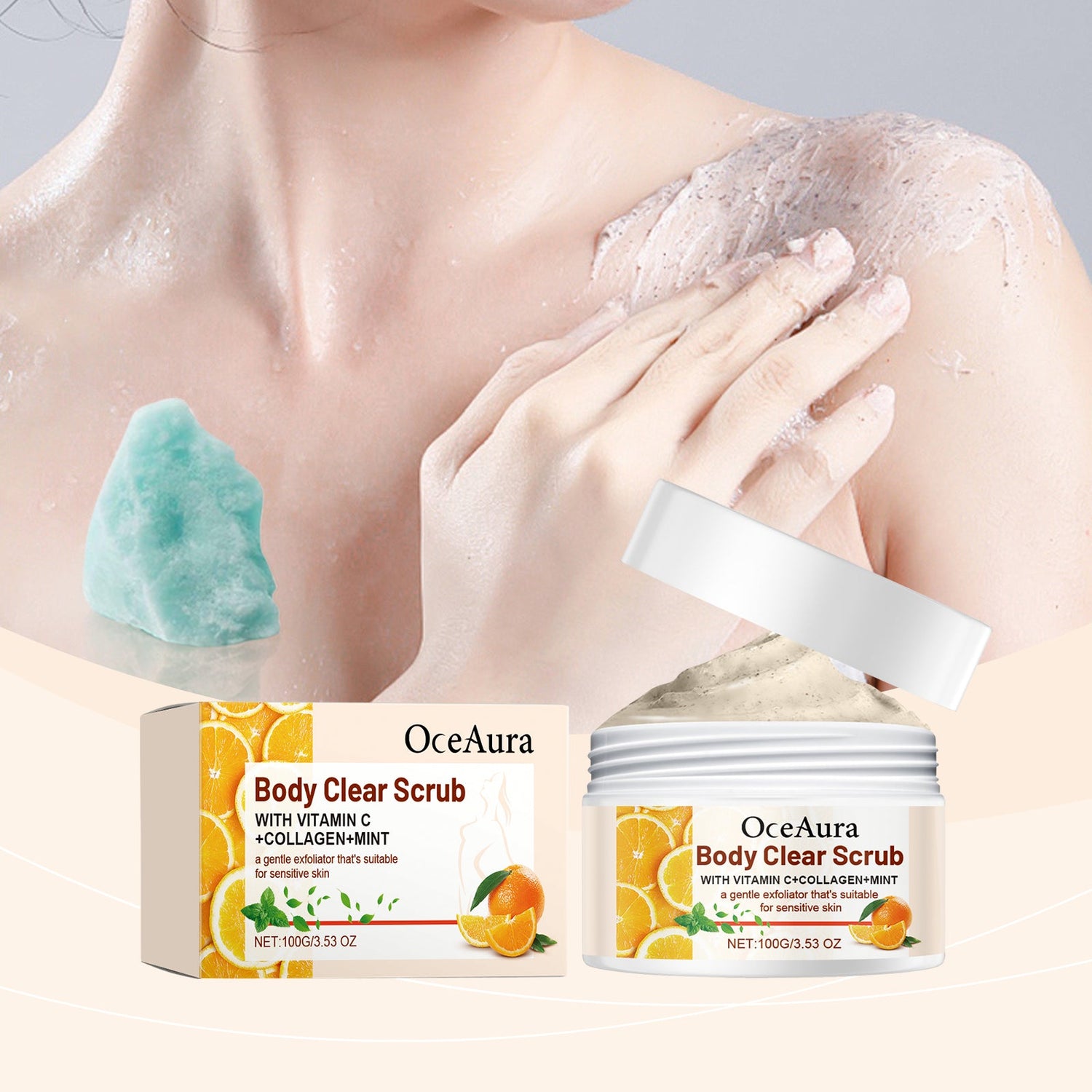 Orange Body Scrub, Fresh Orange Vc Exfoliating Cleanse, Nourish And Lubricate Body Skin ScrubOceaura Orange Body Scrub, Fresh Orange Vc Exfoliating Cleanse, Nourish And Lubricate Body Skin Scrub