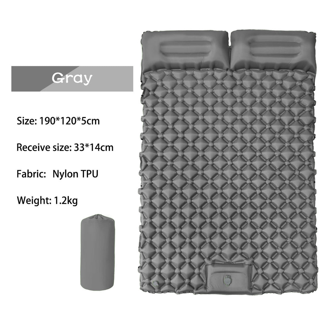 Outdoor double inflatable sleeping pad – with built-in pillow &amp; pump, for camping, backpacking, hiking.