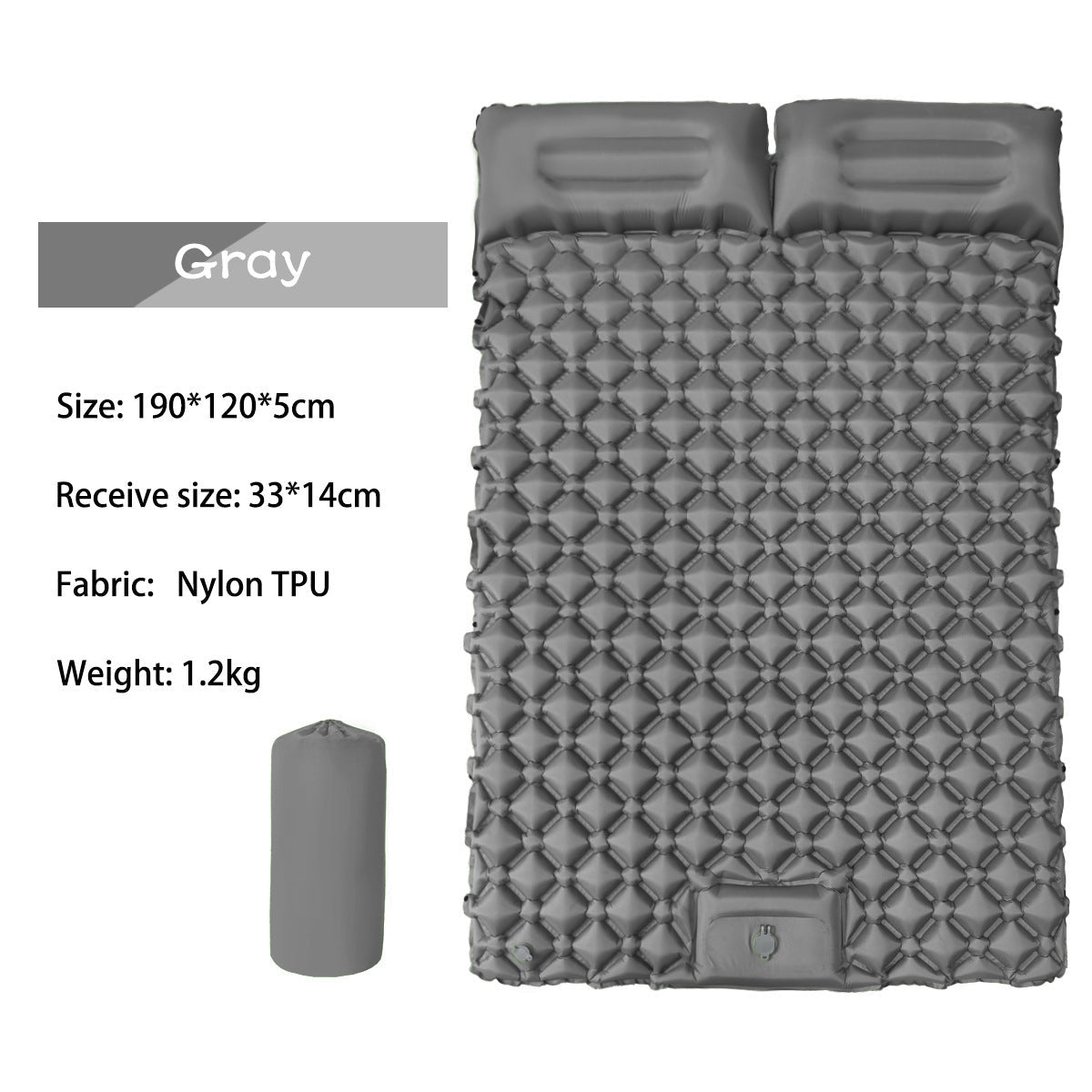 Outdoor double inflatable sleeping pad – with built-in pillow &amp; pump, for camping, backpacking, hiking.