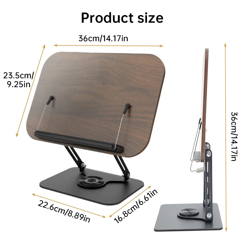 Adjustable 360° Rotating Book Stand with Elastic Clips, for Cookbooks, Laptops &amp; More