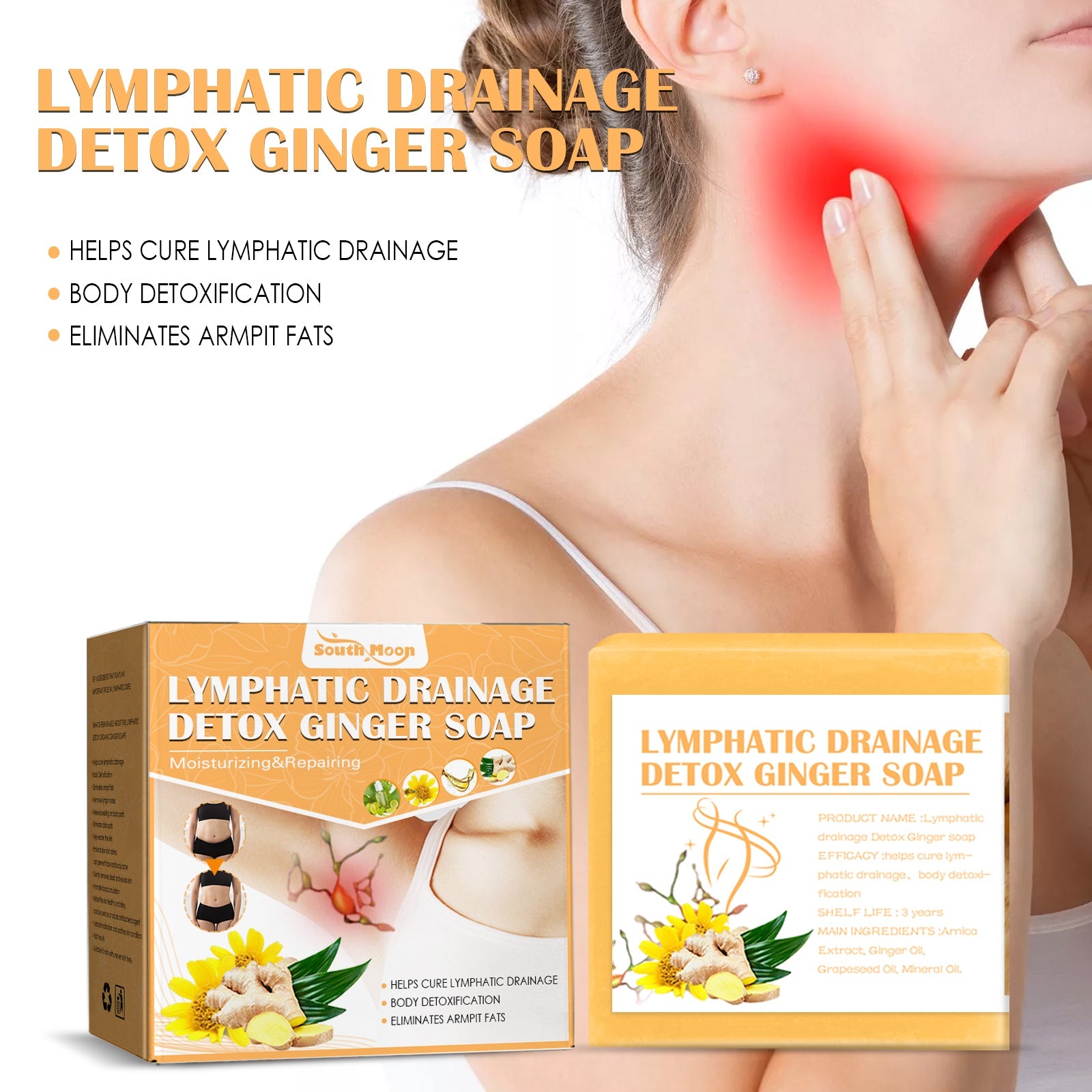 Lymphatic Drainage Detox Ginger Soap, Body Armpit Leg Caking Meridian Lymphatic Relief Venous Care Soap