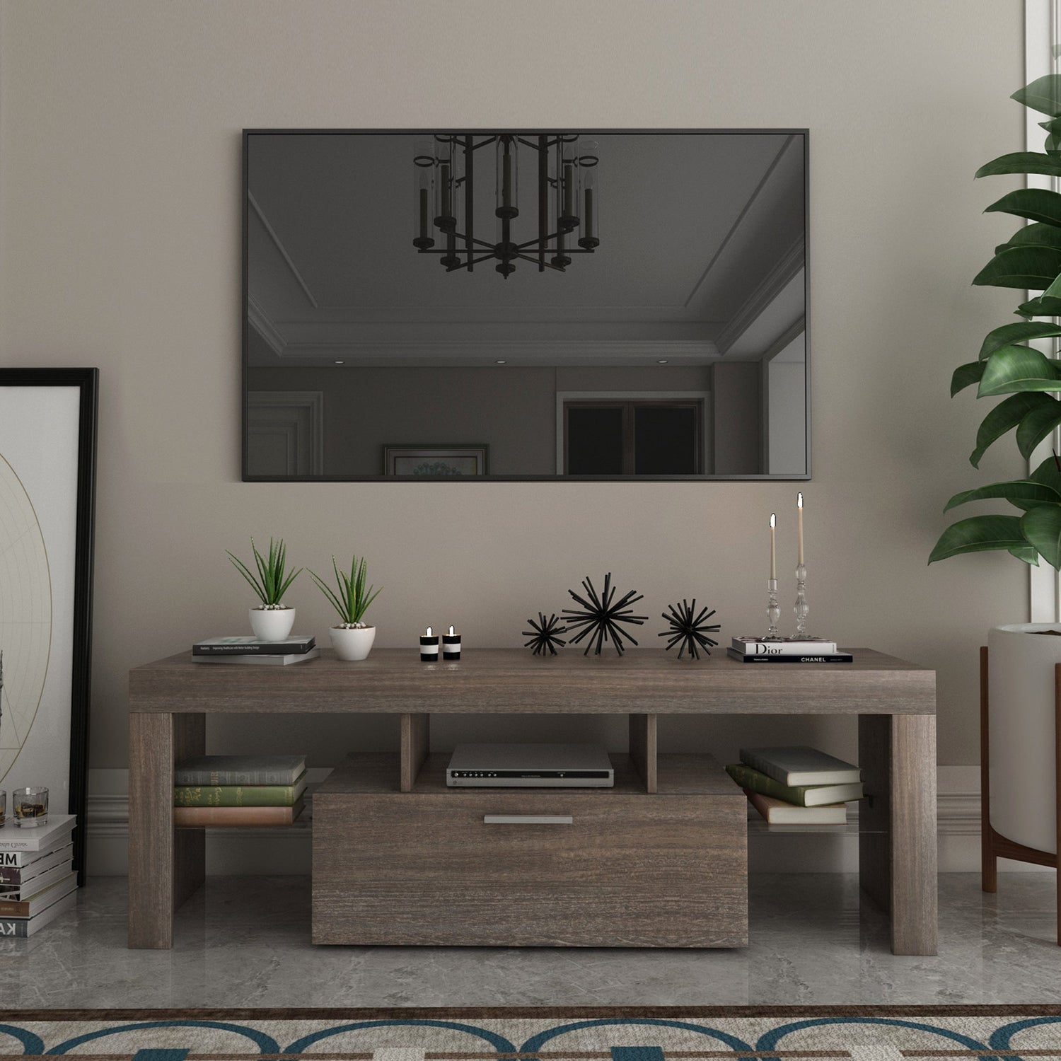20 minutes quick assembly brown simple modern TV stand Brown TV bracket with LED Color Changing Lights for Living Room