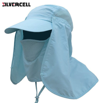 Sun Caps Flap Hats 360 degree Solar UV Protection Sun Hat Summer Men Women Sun Visor Cap Folding Removable Neck Face Mask Head