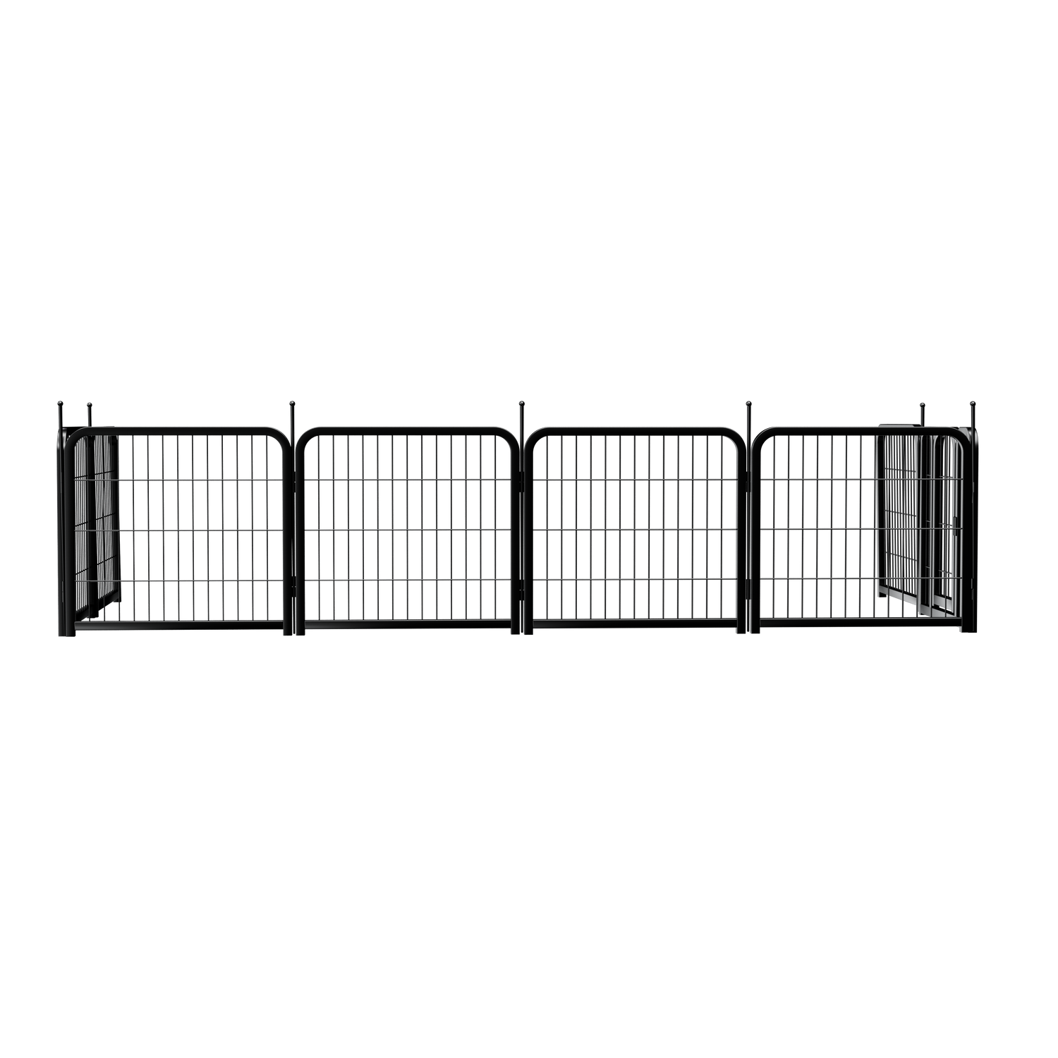 8-panel dog fence, 24 inch small dog pet fence, portable indoor pet game fence. Black, 22.2 inches wide x 23.6 inches high.
