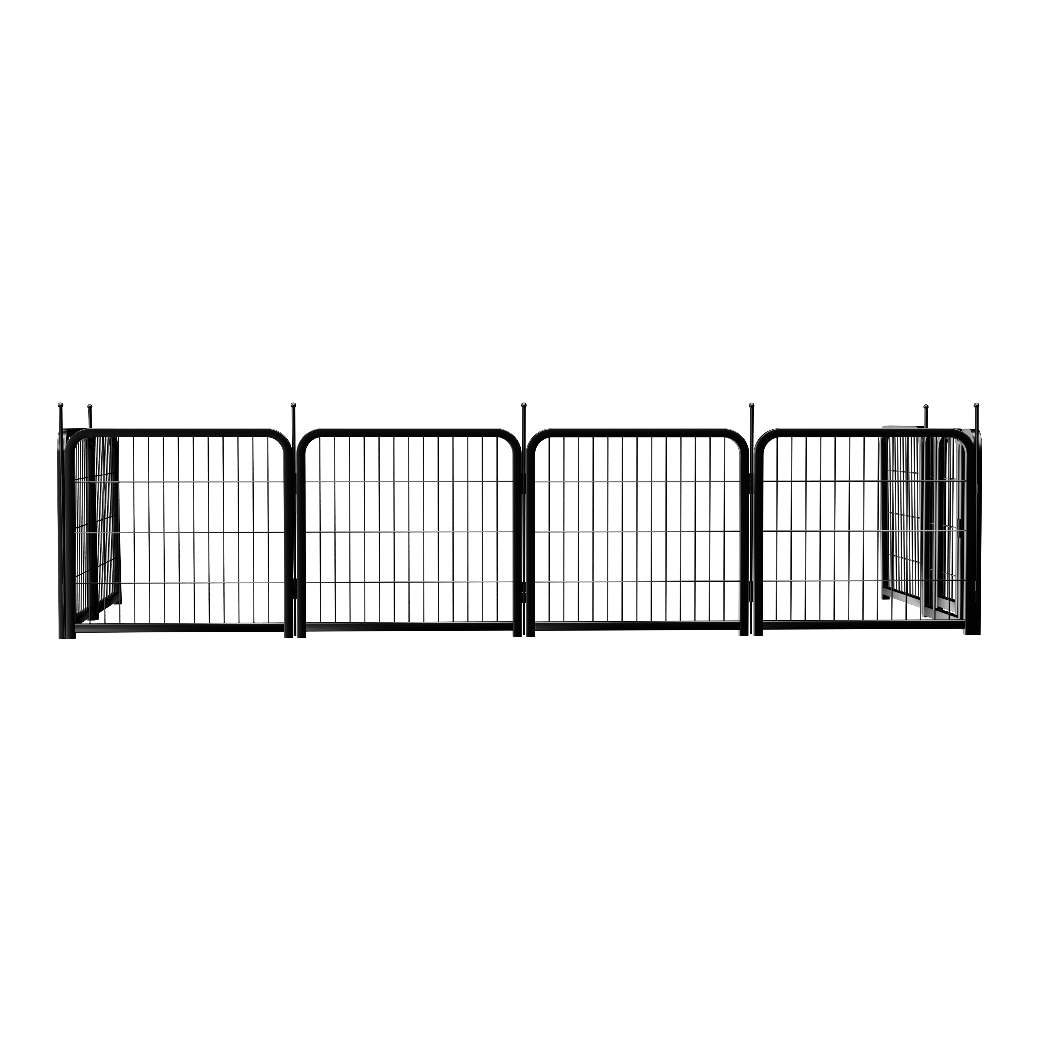 8-panel dog fence, 24 inch small dog pet fence, portable indoor pet game fence. Black, 22.2 inches wide x 23.6 inches high.