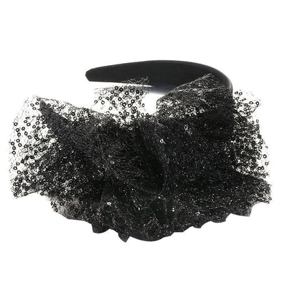 Solid color sequin flower wide edge girl style mesh headband