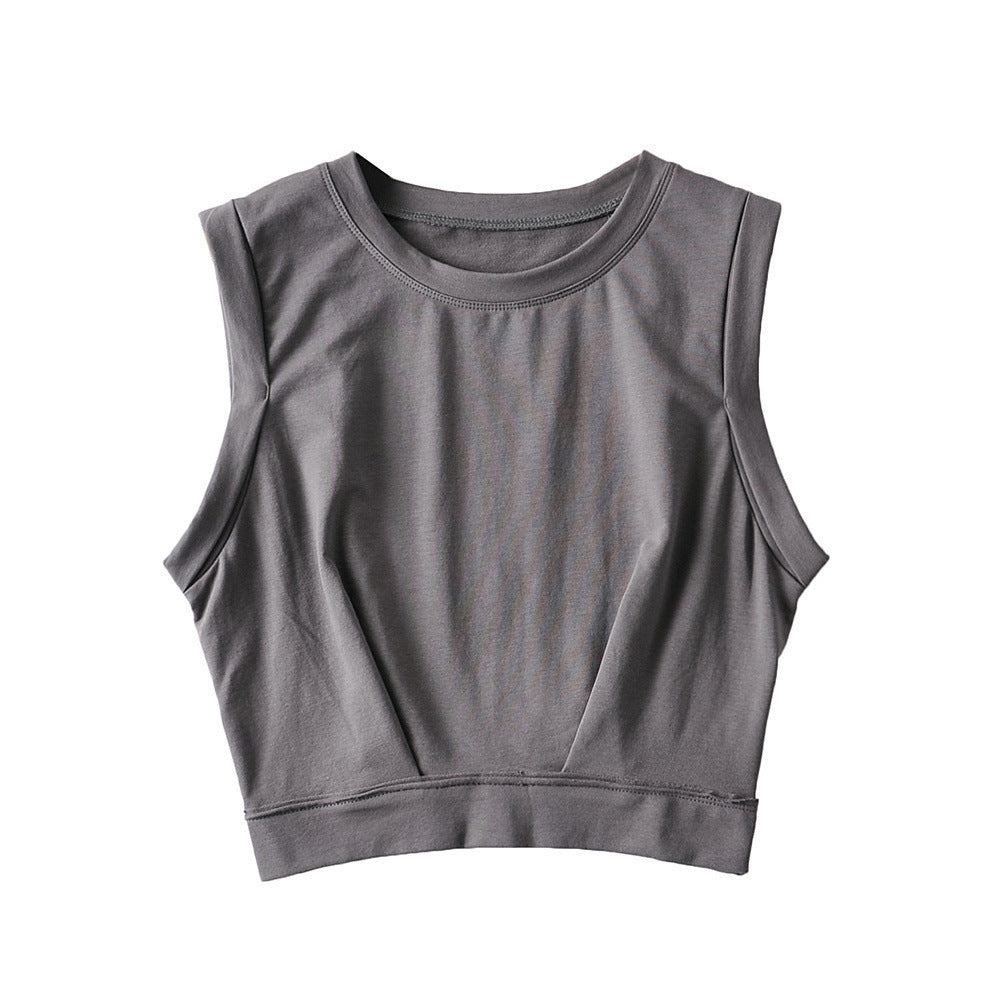 Short crop top with exposed navel and sleeveless loose fitting vest women&