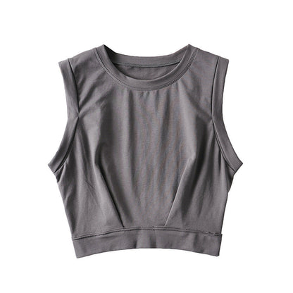 Short crop top with exposed navel and sleeveless loose fitting vest women&