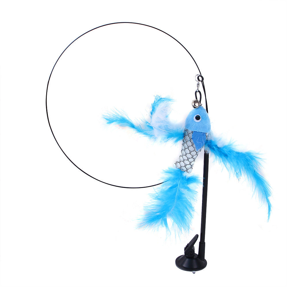 Suction cup cat toy stick that can be attached and held with steel wire multi head interchangeable cat toy and pet supplies