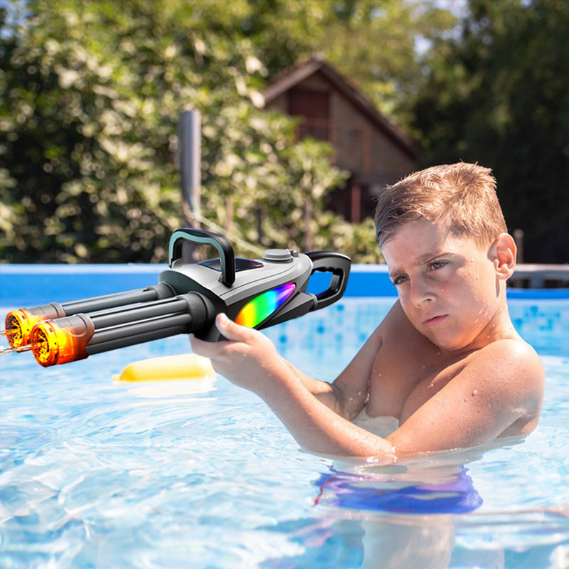 Electric LED Rotating Gatling Water Gun - Auto-Spray Blaster for Kids &amp; Adults (Summer Pool Toy)