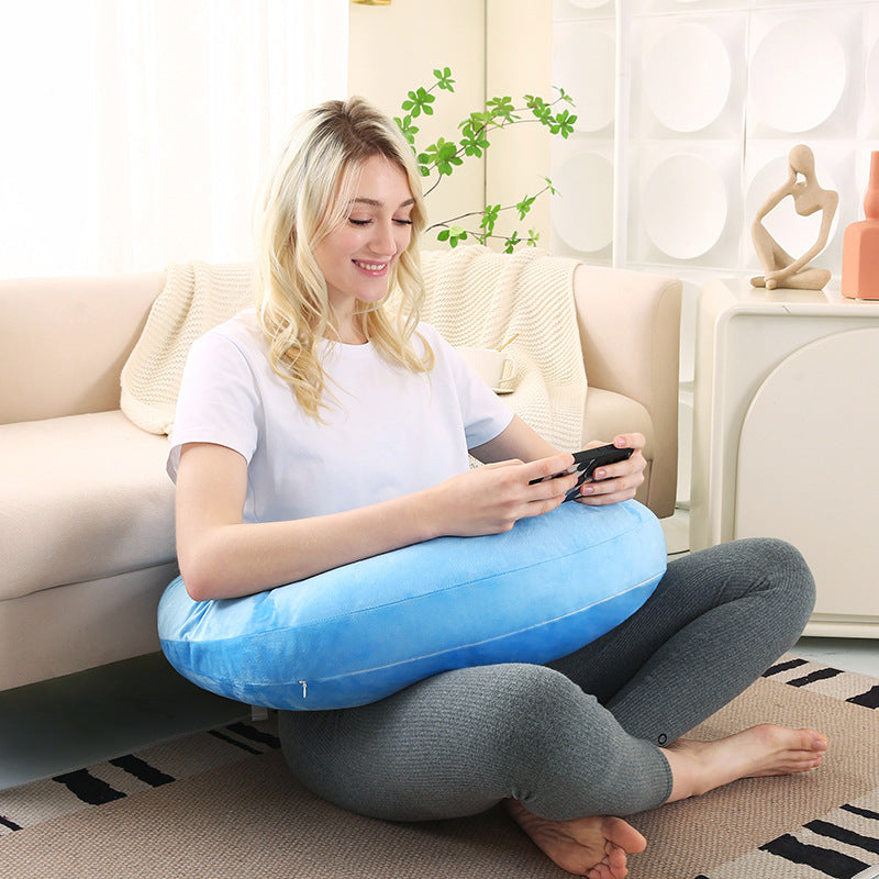 Reading pillow, crocheted arm-support for adults, portable, skin-friendly, TV &amp; breastfeeding.