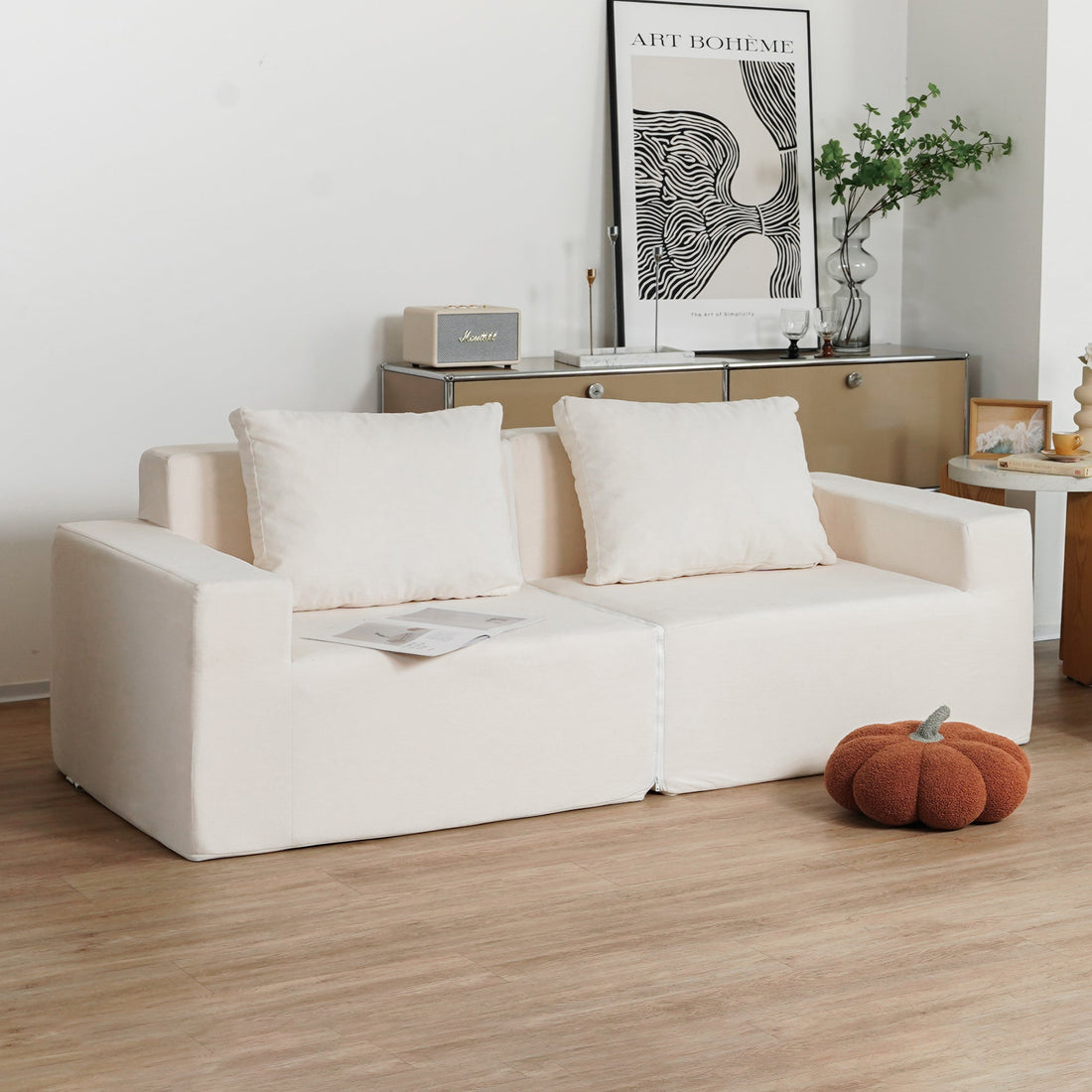 No Installation&amp;Convertible Living room foam sofa chair Loveseat Twin Size with Armrests Removable and Machine Washable Cover