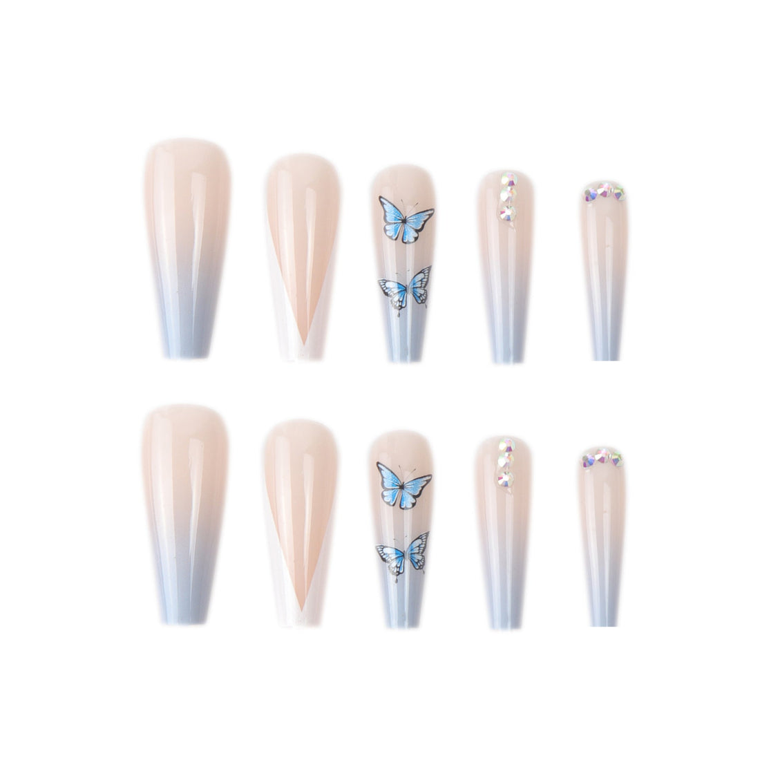 Ins Net Red With The Same Blue Butterfly Point Drill V-Shaped French Style Personality Trend Wearing Manicure Nail Patch
