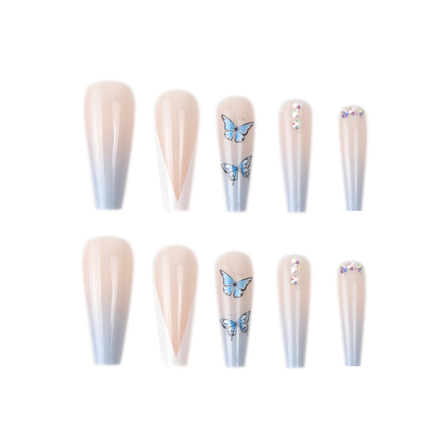 Ins Net Red With The Same Blue Butterfly Point Drill V-Shaped French Style Personality Trend Wearing Manicure Nail Patch