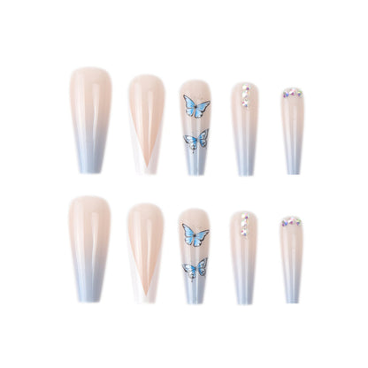 Ins Net Red With The Same Blue Butterfly Point Drill V-Shaped French Style Personality Trend Wearing Manicure Nail Patch