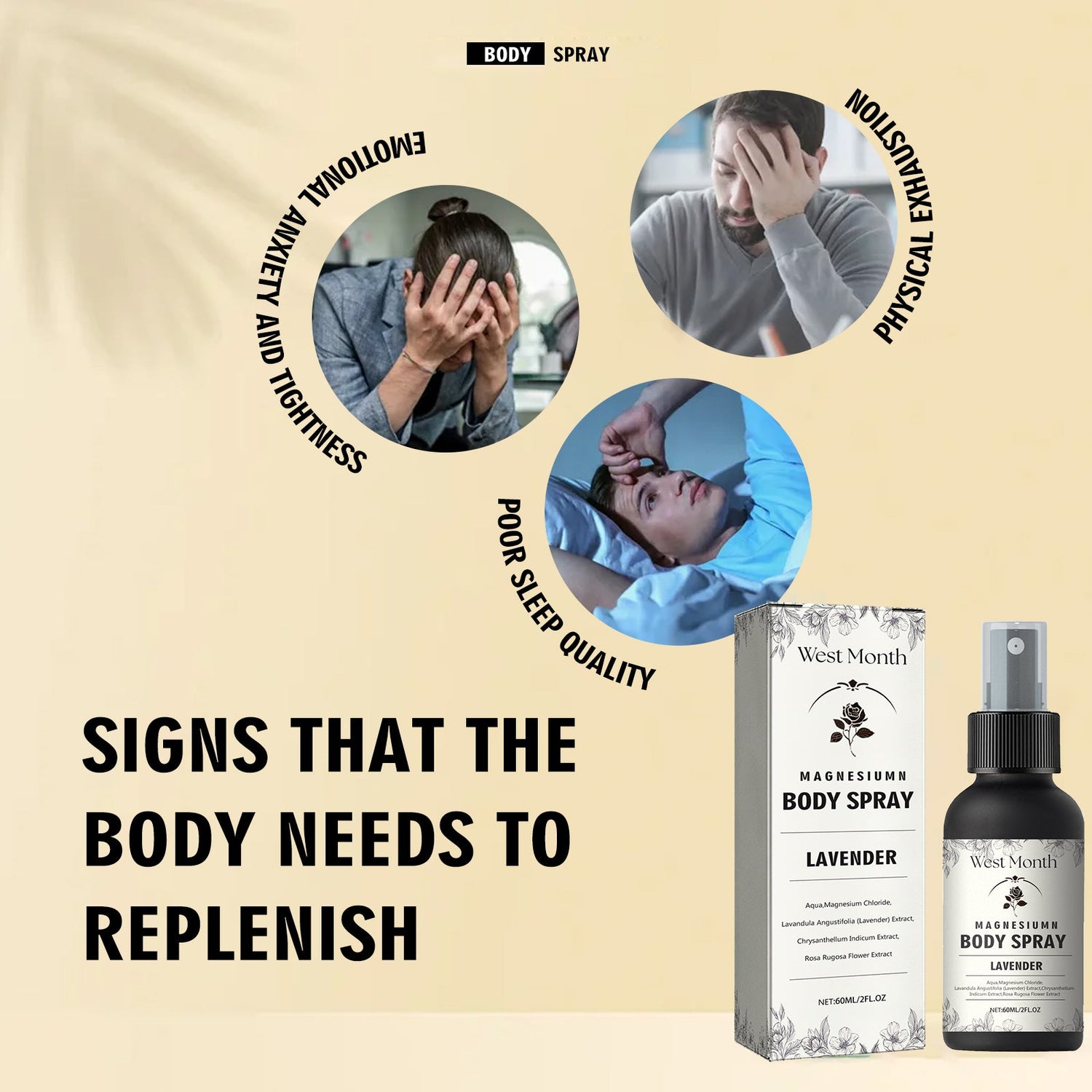 Magnesium Body Spray, Relieve Muscle Tension And Fatigue And Promote Body Relaxation Treatment Spray