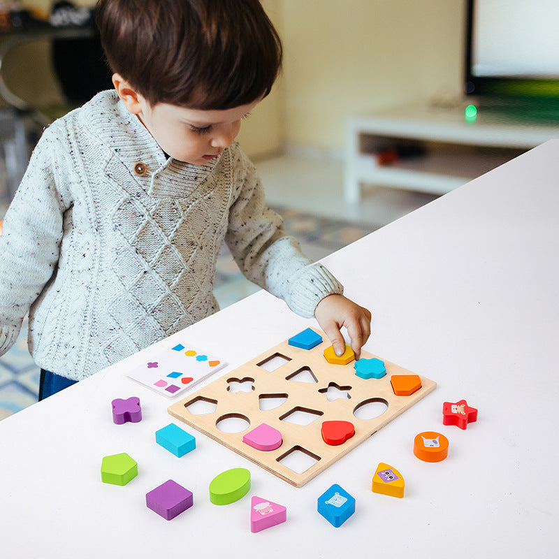Wooden shape matching block box, children&
