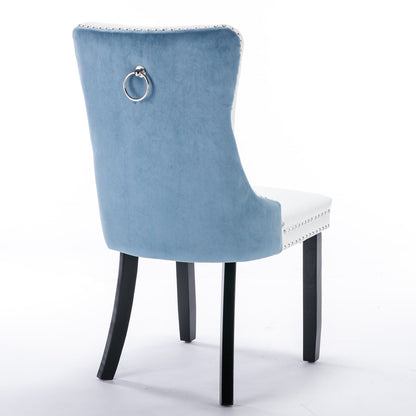 A&amp;A Furniture Nikki Collection Modern High-end Tufted Solid Wood Contemporary PU 2-Pcs Set White+Light Blue