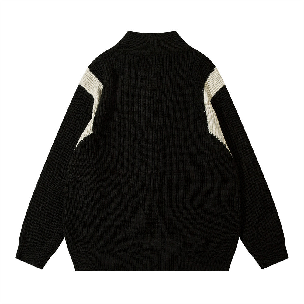 Color Block Zipper Cardigan Sweater Men&